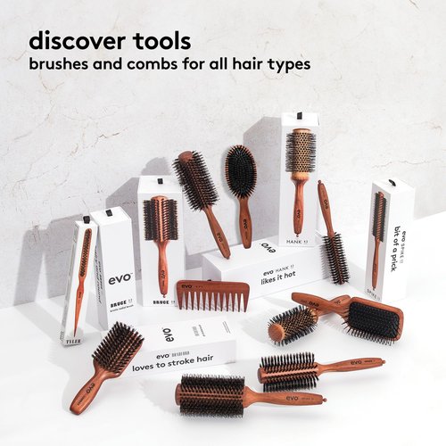 Evo Bruce Natural Bristle Radial Brush - Styling Brush for Blow Drying Long, Distribute Natural Oils & Polished Smooth for All Hair Types