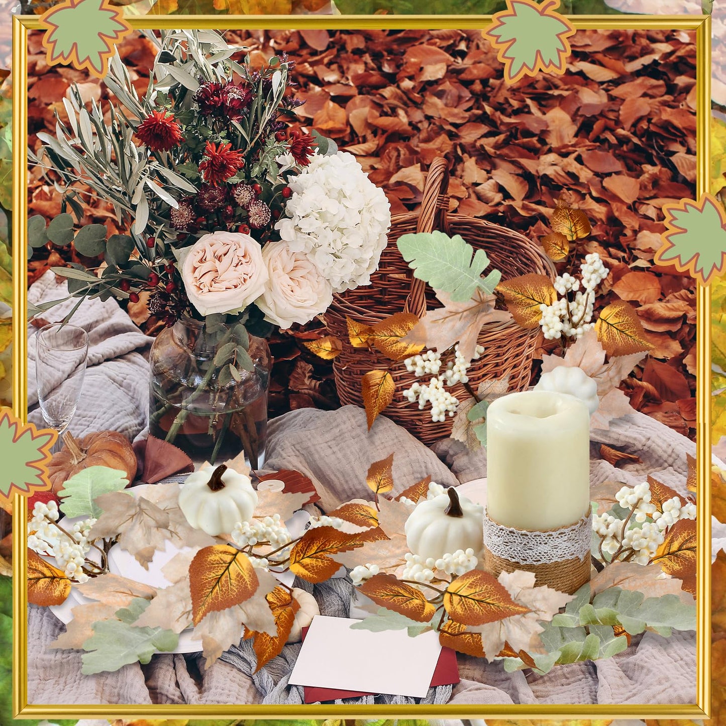 4 Pieces Fall Candle Rings Wreaths Neutral Fall Decor Artificial Pumpkin Maple Leaf Candle Garland Thanksgiving Berry Candle Rings for Autumn Farmhouse Harvest Wedding Parties Centerpieces for a Cozy