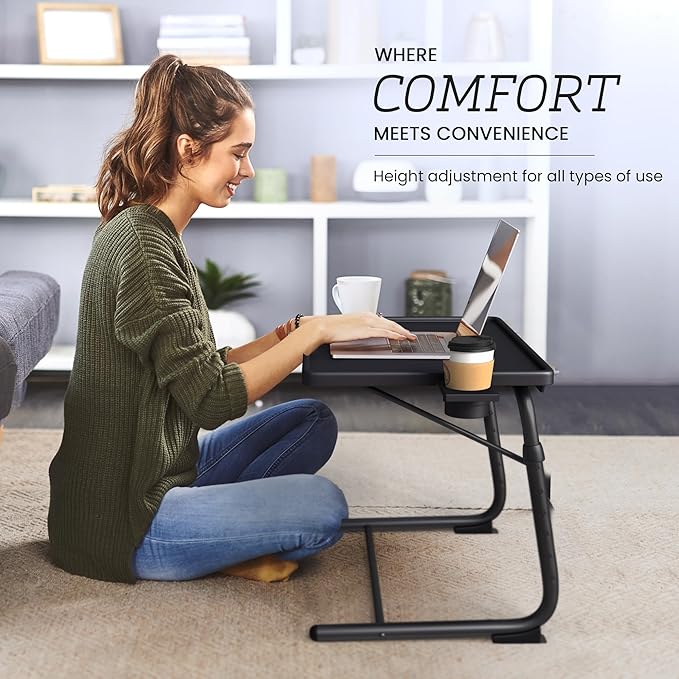 Our Modern Space Adjustable TV Tray Table - 6 Height & 3 Tilt Angle Settings | Multifunctional Foldable Tray Table for Eating Laptop Dinner or Bed Use | Easy to Assemble & Store | Portable Desk