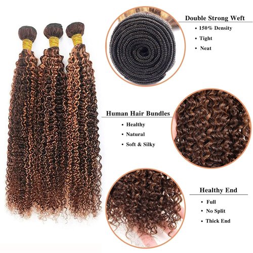 Condescension Human Hair Bundles 16 18 20 Inch Chocolate Brown P4/30 Jerry Curly Bundles Human Hair 100% Unprocessed Soft Sewn In Hair with Double Weft for Black Women