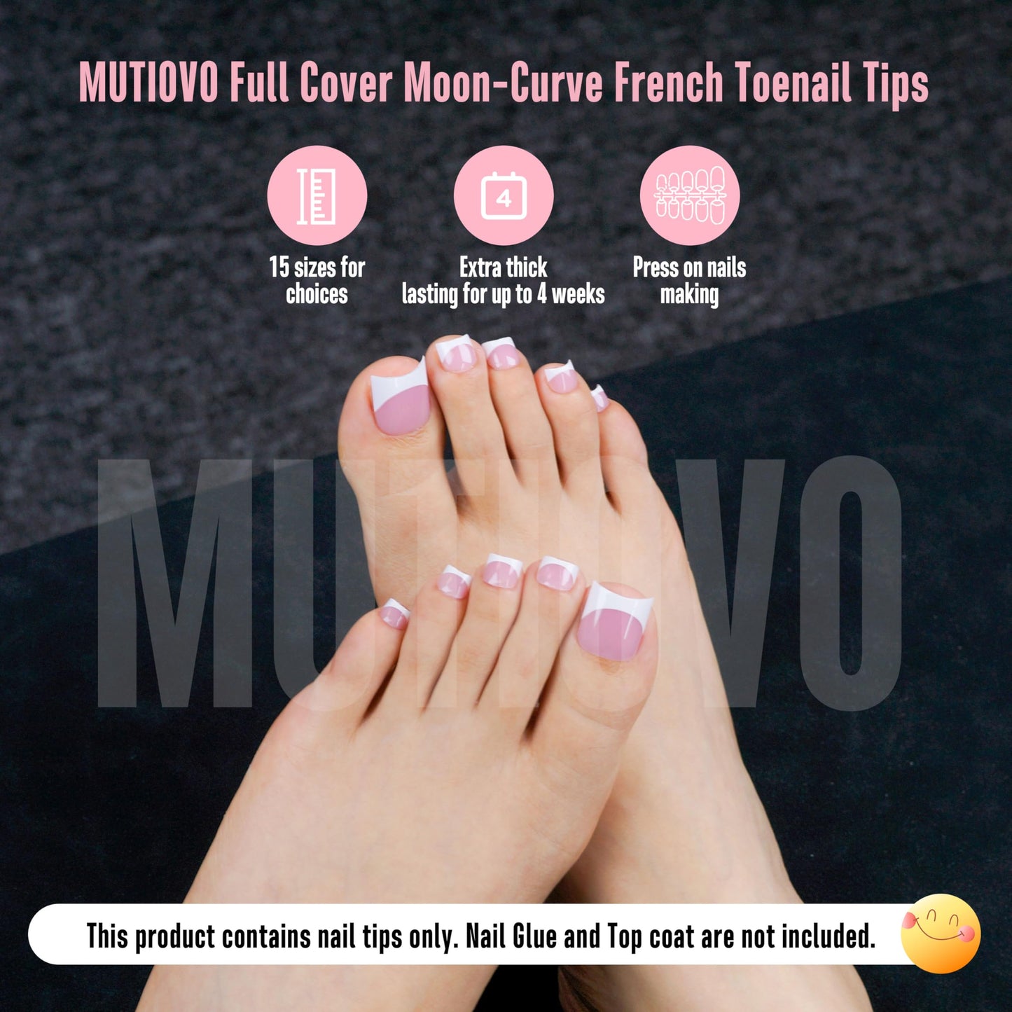 Short Toe Nail Tips White French Tip BERRY PINK Press on with Moon Curve,Soft Gel False Nail Kit,Thick Sharp Square Toenail Exte