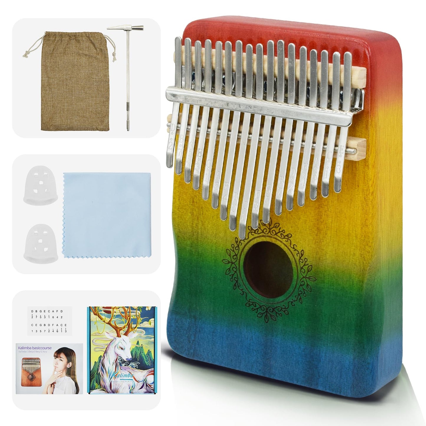 17 Key Kalimba Thumb Piano - Portable Finger Piano With Tuning Hammer & Study Guide, Premium Wood, Unique Musical Gift For Adult