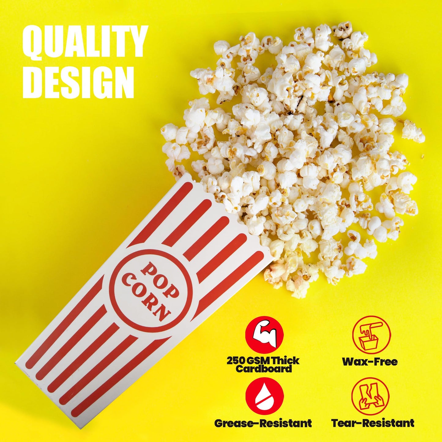 Novelty Place 12 Pcs Classic Popcorn Boxes, 46 oz Red & White Striped Cardboard Popcorn Container for Movie Night Party - 7.8" Tall x 3.9" Square