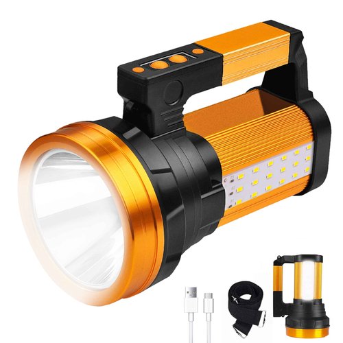 KINQILIN Rechargeable 2000LM Spotlight Flashlight 13600mAh LED Spotlight IP67 Waterproof Handheld Flashlight with Double Side Lights Modes LED Flashligth Outdoor Huting Boat