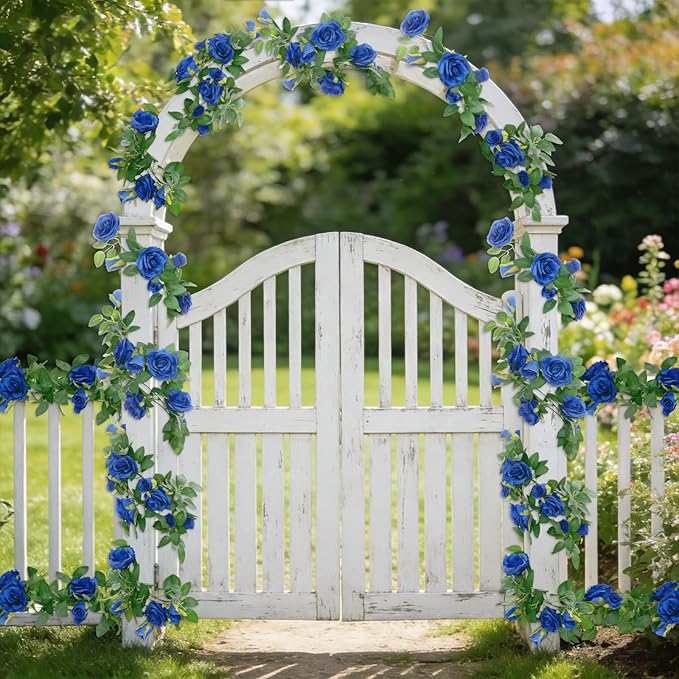 U'Artlines 5 Pack Artificial Royal Blue Rose Vines Floral Garlands Total 32.5 Ft Fake Vine Silk Flower Garland for Indoor Outdoor Home Wedding Arch Garden Wall Decoration