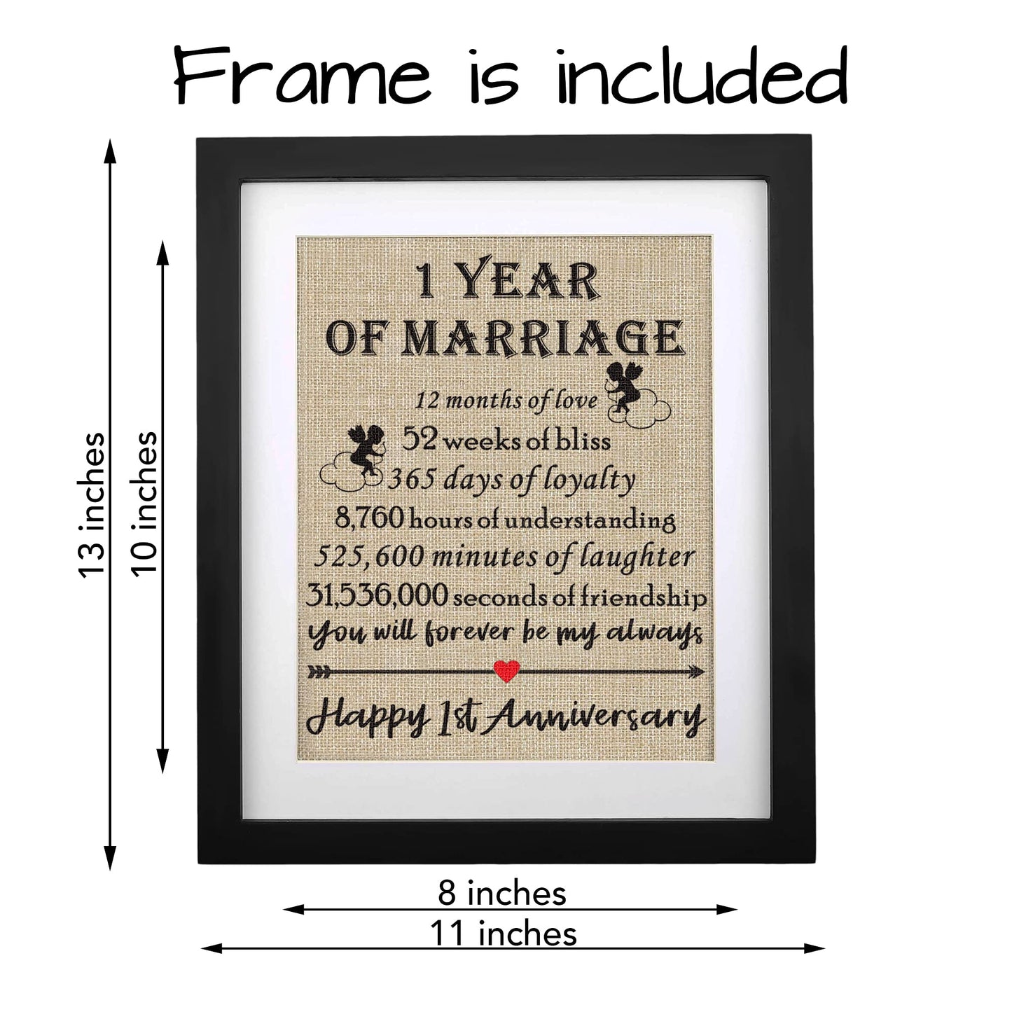 Framed 1st Anniversary Burlap Print Gifts for Couple 1st Wedding Anniversary Keepsake Gift for Husband Wife Paper Anniversary 1 Year of Marriage