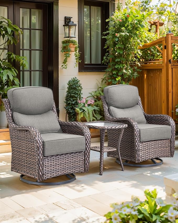 ACTREST Luxury 24x24x6 Inch Smile Outdoor Sofa Cushions Set of 3 - Memory Foam Deep Seat Patio Furniture Pillows for Wicker Rocker Dining Chair Loveseat 3-Seater L-Shape Sectional Sofa - Grey