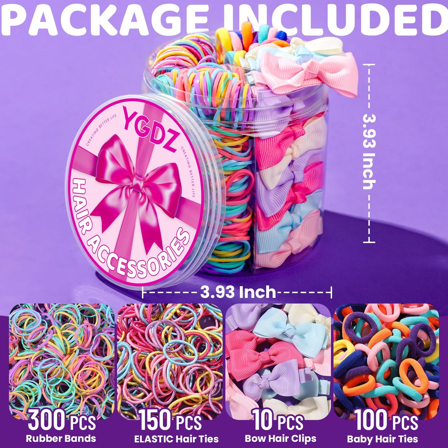YGDZ Hair Accessories for Girls, Hair Ties for Little Girls, Elastic Baby Hair Ties, Rubber Bands for Hair, Bow Hair Clips, Kids Hair Ties, Small Hair Bands for Thin Hair, Toddler Hair Accessories