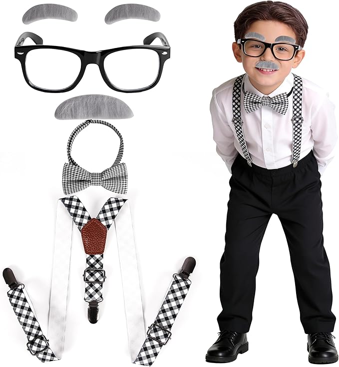 LAETBBE Kids Old Man Costume 100 Days of School Grandpa Costume for Boy 1920s Old Man Cos