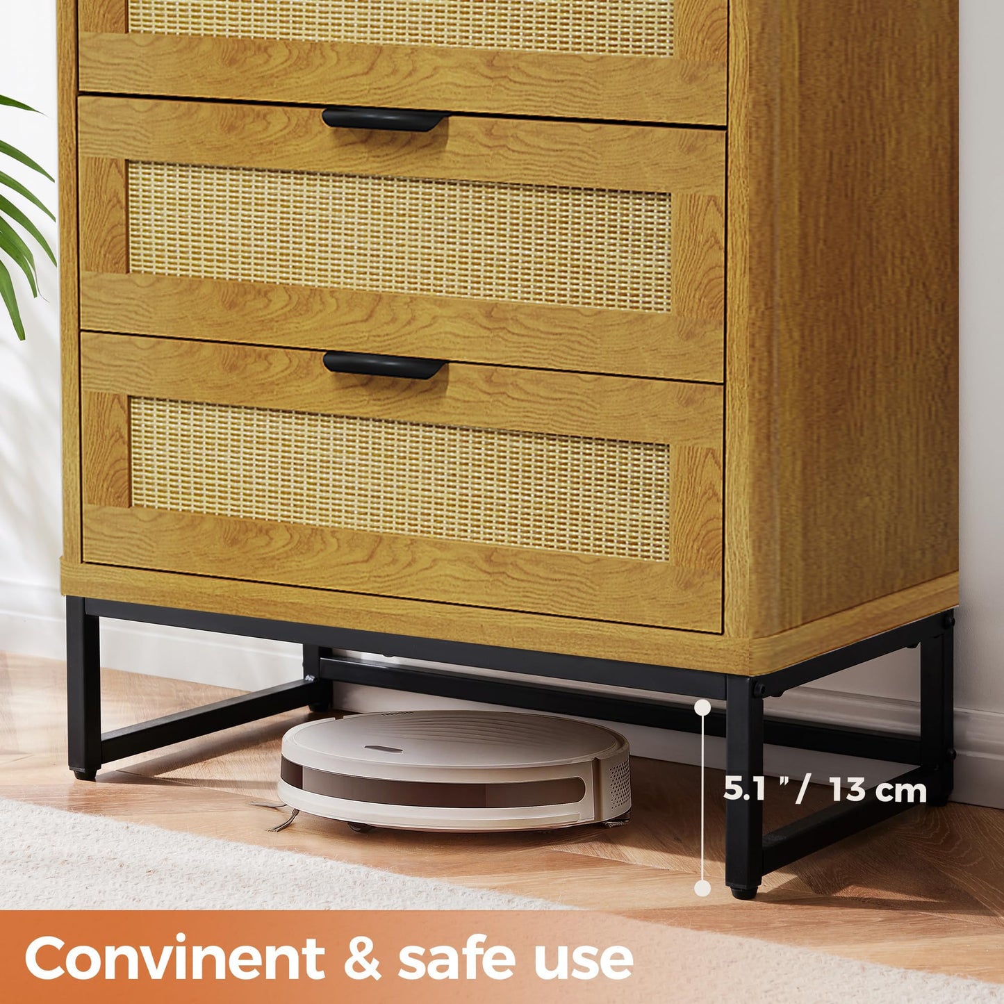 ALBSL 5-Drawer Dressers,Tall Dresser Vertical Storage Tower for Bedroom,Rattan Chest of Drawers Organizer Unit with 5 Drawers, Storage Cabinet for Hallway,Living Room and Entryway,Natural