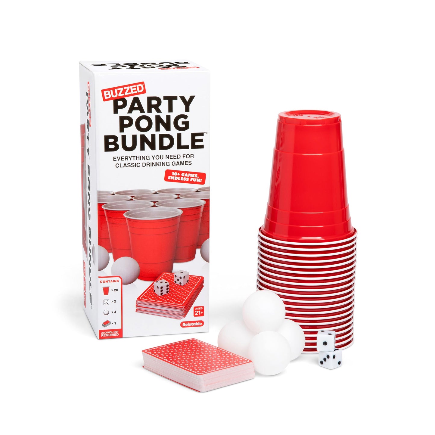 Buzzed Party Pong Bundle Drinking Kit, Fun Outdoor or Indoor Drinking Game Set with Ping Pong Balls & Gear for 10+ Classic Games, Perfect for Holiday Party Games & Friendsgiving Gift Ideas for Host
