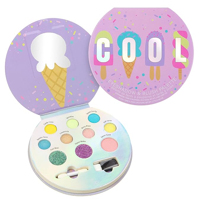 Cool Glisten & Glitter Makeup Palette 10 Color Eyeshadow & Blush Makeup Novelty Beauty Set, Fold Out Compact with Mirror, Cute Gifts - Washable, Non-Toxic