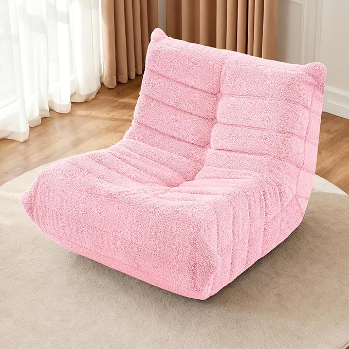 HABUTWAY Bean Bag Chairs Fireside Lazy Floor Sofa, Soft Teddy Fleece Bean Bag Sofa with High-Resilience Foam Filling，Beanbag for Living Room, Bedroom, Office (Pink Teddy)