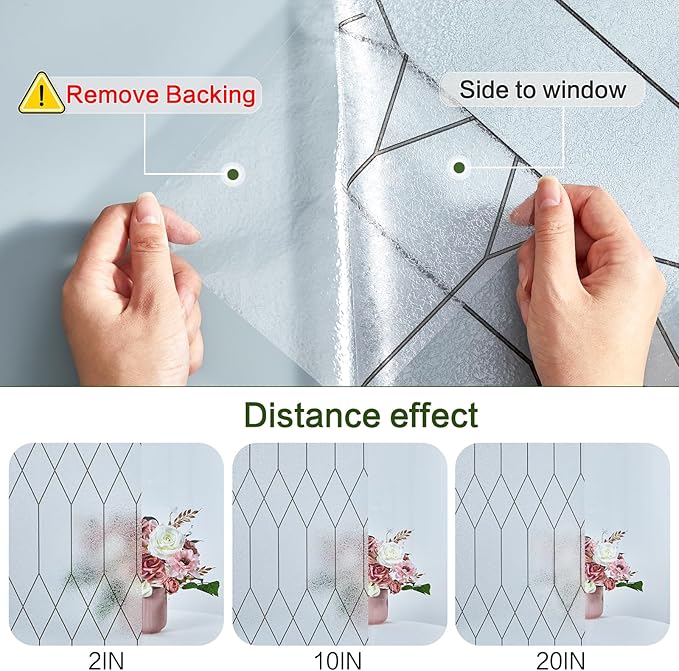 Windimiley Window Privacy Film Stained Glass Static Clings, Bathroom Frosted Leaded Decorative Window Stickers, UV Heat Blocking Opaque Removable for Home Door Coverings (35.4 x 394in,Pure)