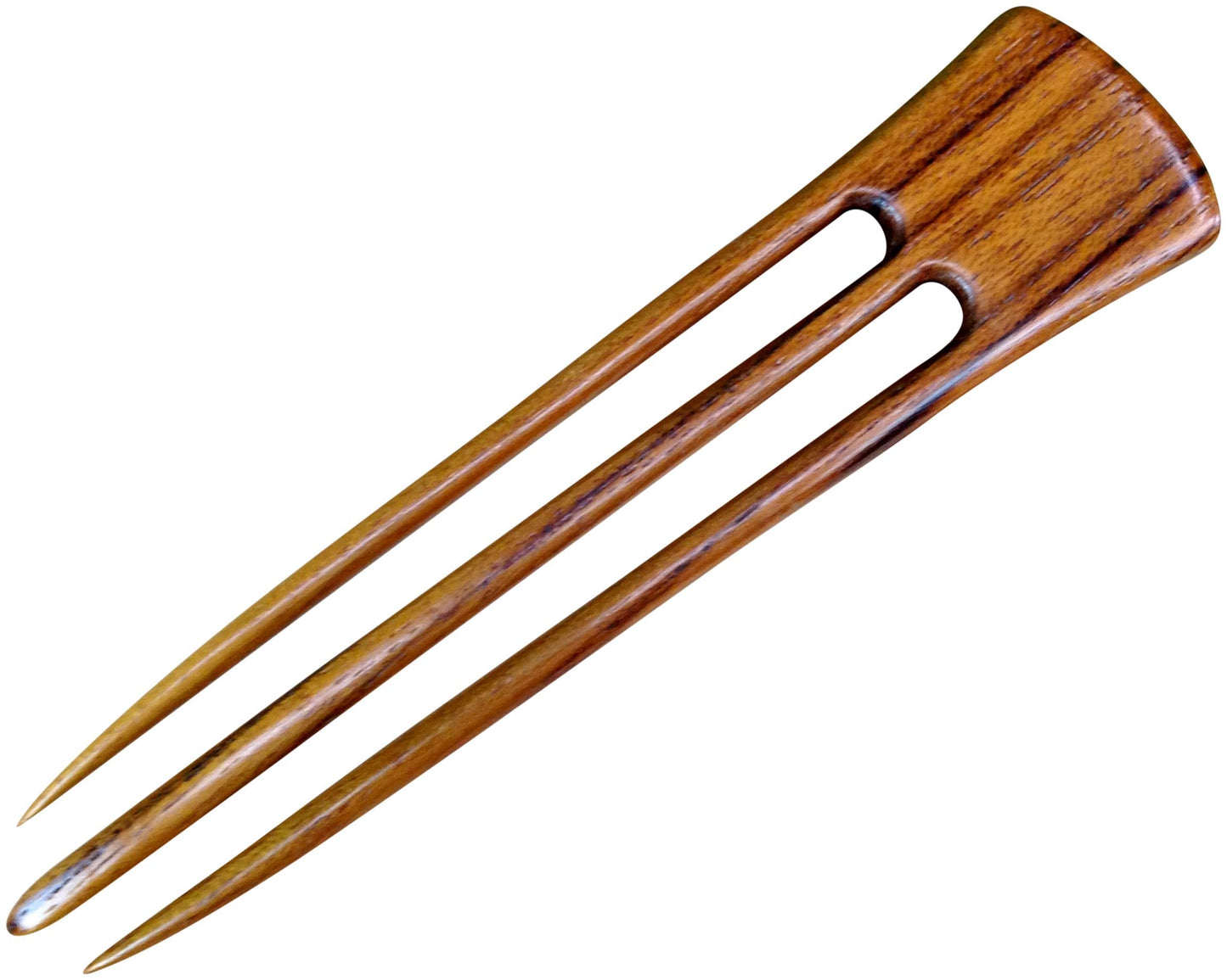 JWL (1) Teak Wood Three Prong 6 Inch Straight Hair Stick Pick Pic Pin Fork - Hawaiian Style