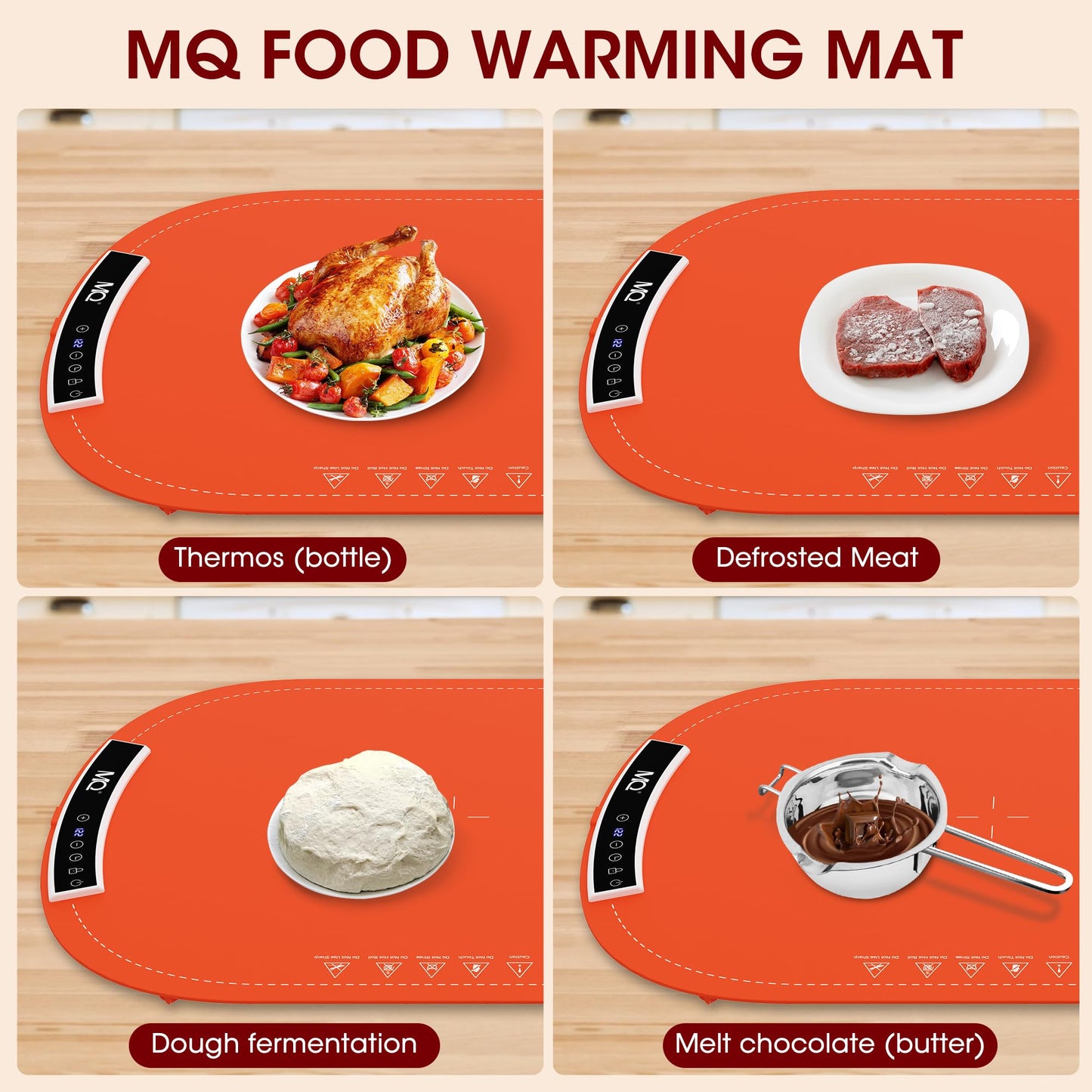 MQ Food Warming Mat, Electric Warming Tray with 7 Temp & 1-6H Timer to Keep Food Warm at Party, 5s Fast Heating Silicone Surface, Rollable & Portable Heating Pad for Food at Buffet and Family, Orange