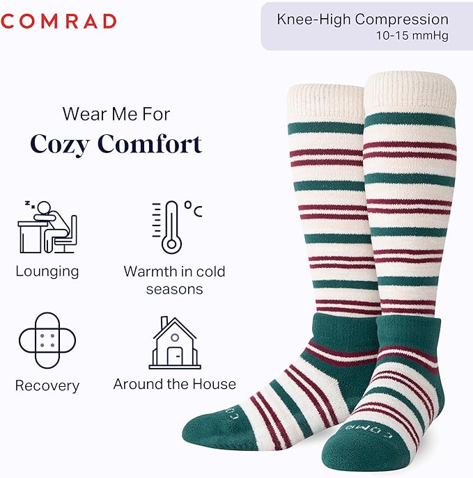 Comrad CozyGrip Slipper Socks - 10-15mmHg Graduated Compression Socks - Dual-Layer Knee High Socks with Anti-Slip Grips