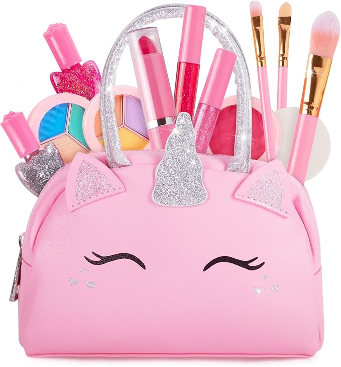 Kids Real Makeup Kit with Pink Unicorn Purse, Non Toxic Washable Make Up Set - Unicorn Toys for Girls Age 4-6, Valentines ...
