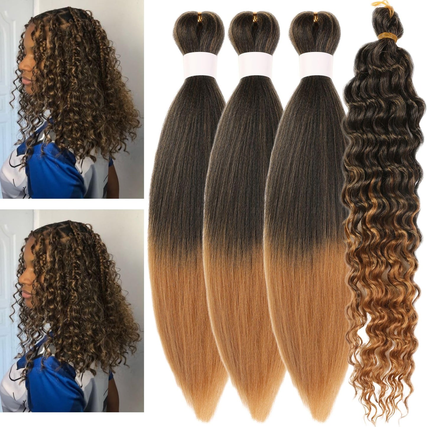 Honey Blonde Ombre Braiding Hair Pre stretched for Bob Boho Braids Pre stretched Boho Braiding Hair
