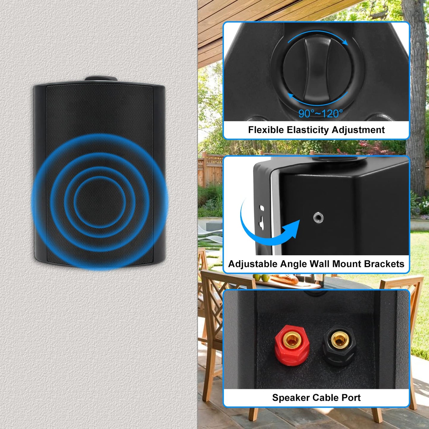 Herdio 5.25 Inches 600 Watts Passive Indoor Outdoor Speakers Wired Waterproof,Wall Mount Speakers with Loud Volume Suitable for Patio,Garden Home Theater,Black (2 Pairs)