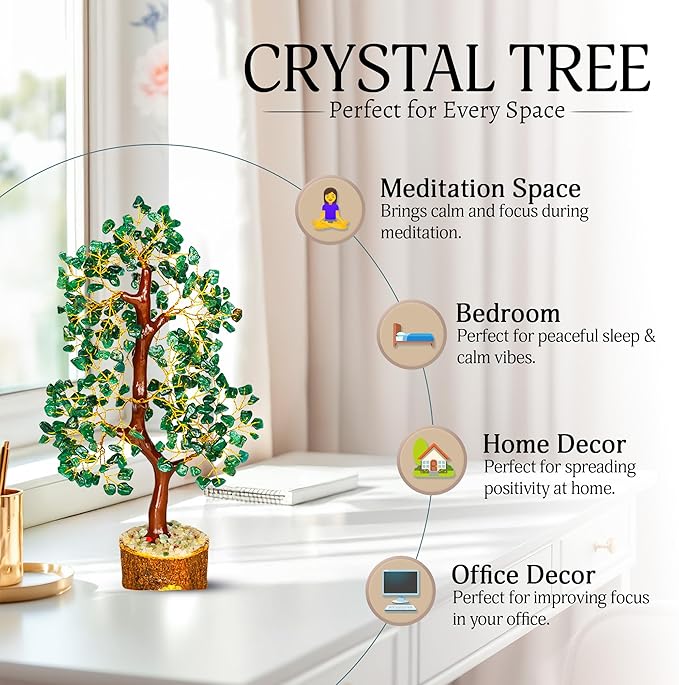 YATSKIA Green Aventurine Gemstone Tree Natural Stone Feng Shui Wire Bonsai Seven Chakra Jewelry Trees of Life Necklace Good Luck Handmade Prosperity Success Stones Gift Home Office Desk Shelves Décor