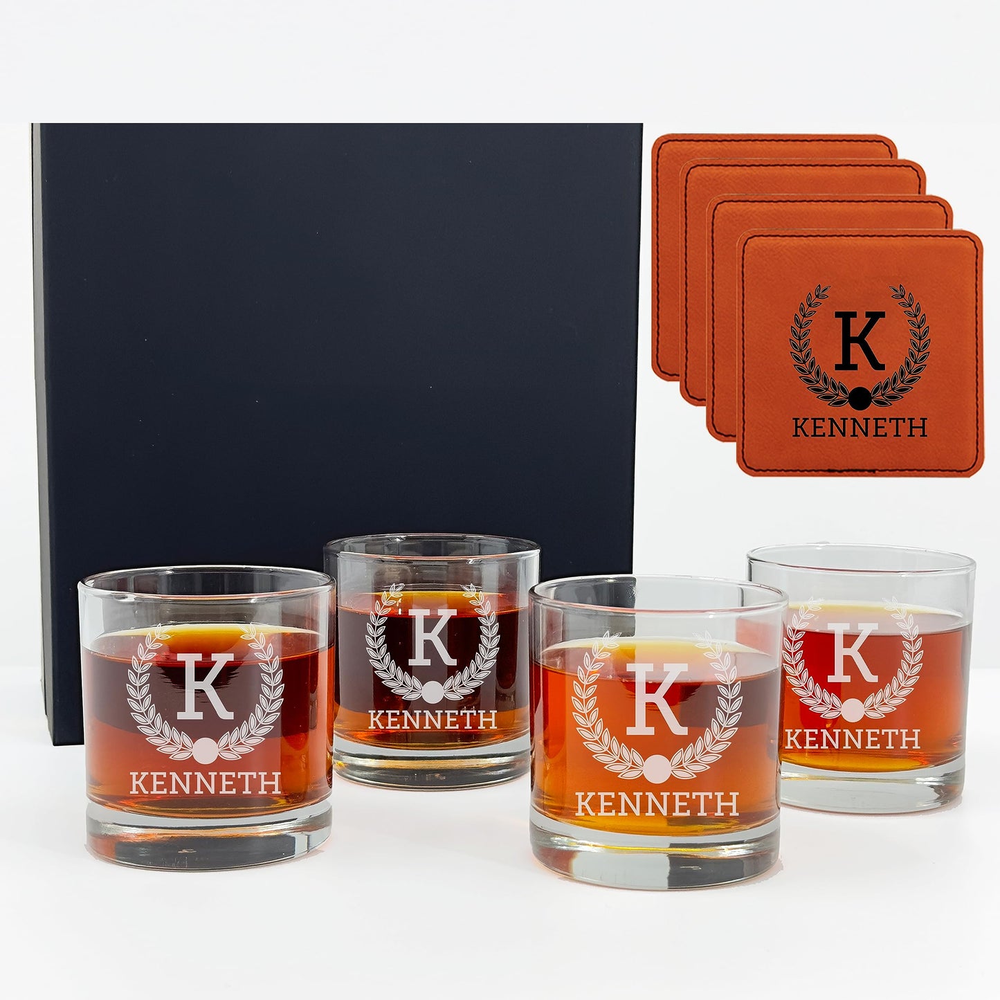 Froolu Customized Whiskey Gifts for Men - Personalized Scotch Glass Gift Set with Box - Engraved Wisky Rocks Glasses for Boyfriend, Husband, Dad - Valentine's, Birthday, Anniversary, Christmas.