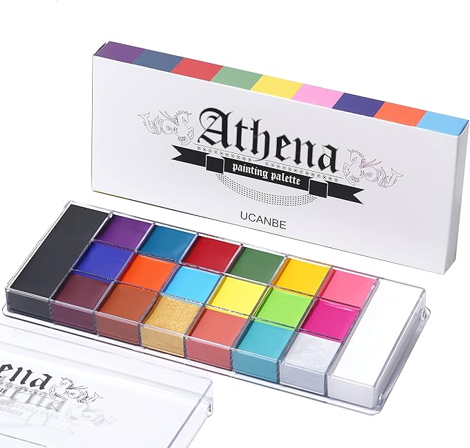 UCANBE Athena Face Body Paint Oil Palette, 20 Colors Large Black White Professional Flash Tattoo Halloween SFX Party Artis...