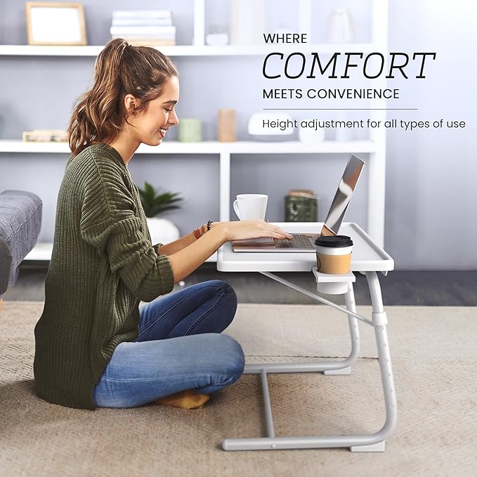 Our Modern Space Adjustable TV Tray Table - 6 Height & 3 Tilt Angle Settings | Multifunctional Foldable Tray Table for Eating Laptop Dinner or Bed Use | Easy to Assemble & Store | Portable Desk