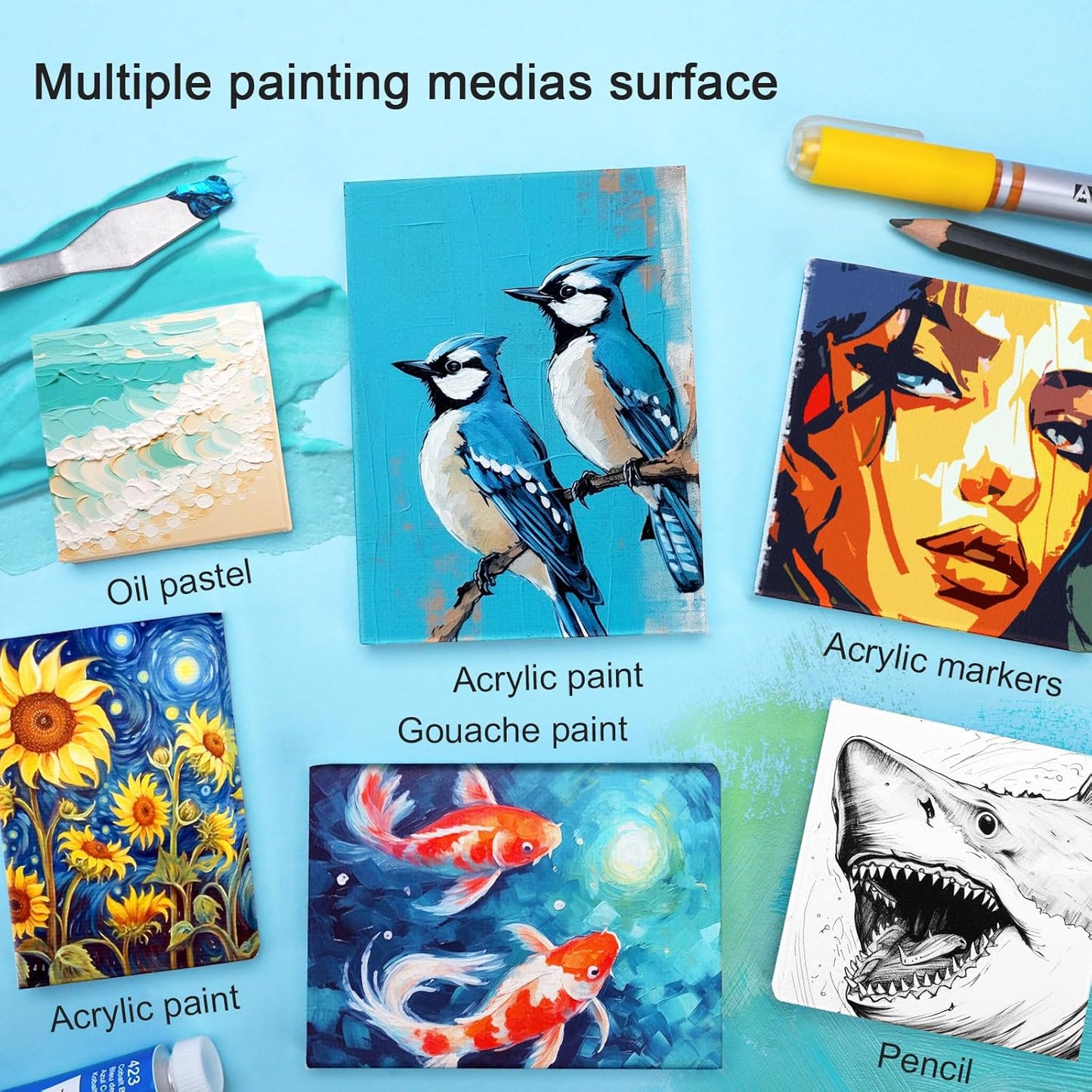 AUREUO Mini Stretched Canvas - 2x2 Inch/24 Pack - 2/5 Inch Profile Tiny Square Canvas Boards for Painting - Art Gift Set Bulk Pack Canvases for Acrylic Painting & Craft