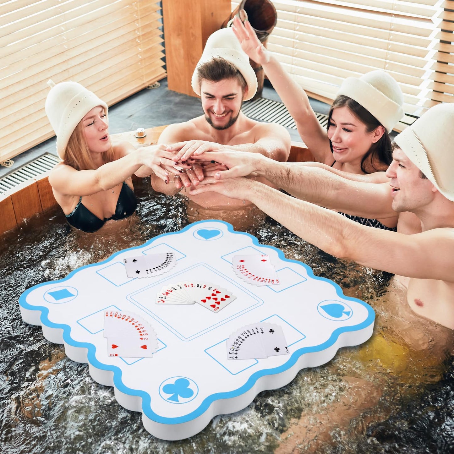 Mahjong Game Floating Table with Rules for Pool Double Side Poker Float Board for Card Games Scrabble Dominoes Mahjong Game Tray for Water Swimming Pool and Hot Tub Summer Beach Party Supplies