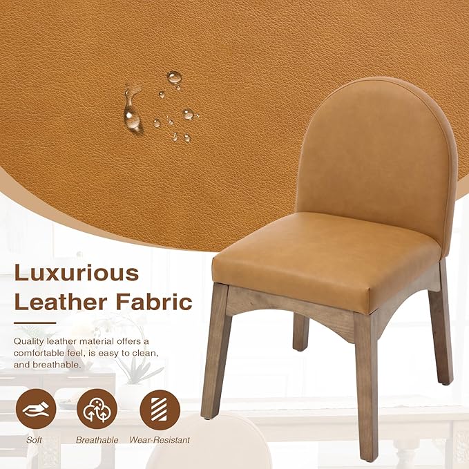 DUOMAY Modern Dining Chairs Set of 2, Mid Century Faux Leather Dining Room Chairs Upholstered Kitchen Chairs with Solid Rubberwood Legs, Armless Accent Side Chairs, Brown