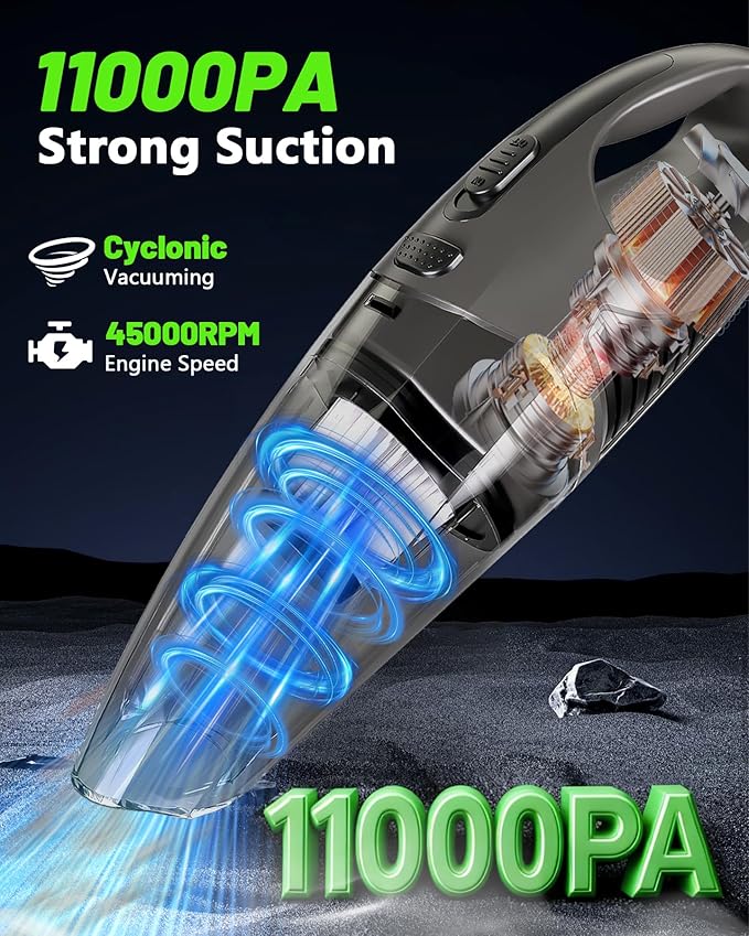Handheld Vacuum Cordless, Rechargeable Car Vacuum Cleaner with Brushless Motor, Portable Hand Held Vacuum Suction Power, Mini Vacuum for Car, Home, Pet Hair, Office, Desk, Keyboards Grey