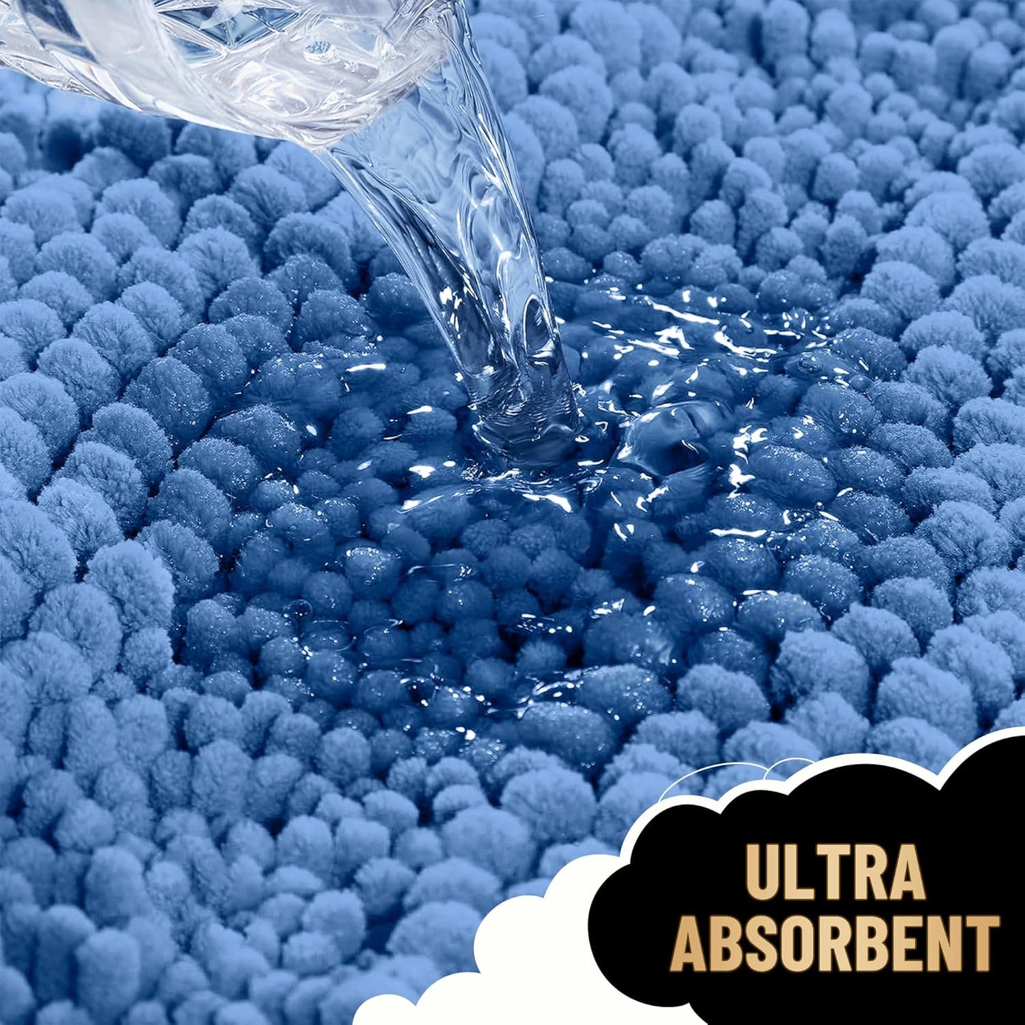 OLANLY Thick Bathroom Rugs 30x20, Extra Soft Absorbent Chenille Striped Bath Rugs, Rubber Backing, Machine Wash, Bath Mats for Bathroom Floor, Tub and Shower, Home Decor Accessories, Cornflower Blue