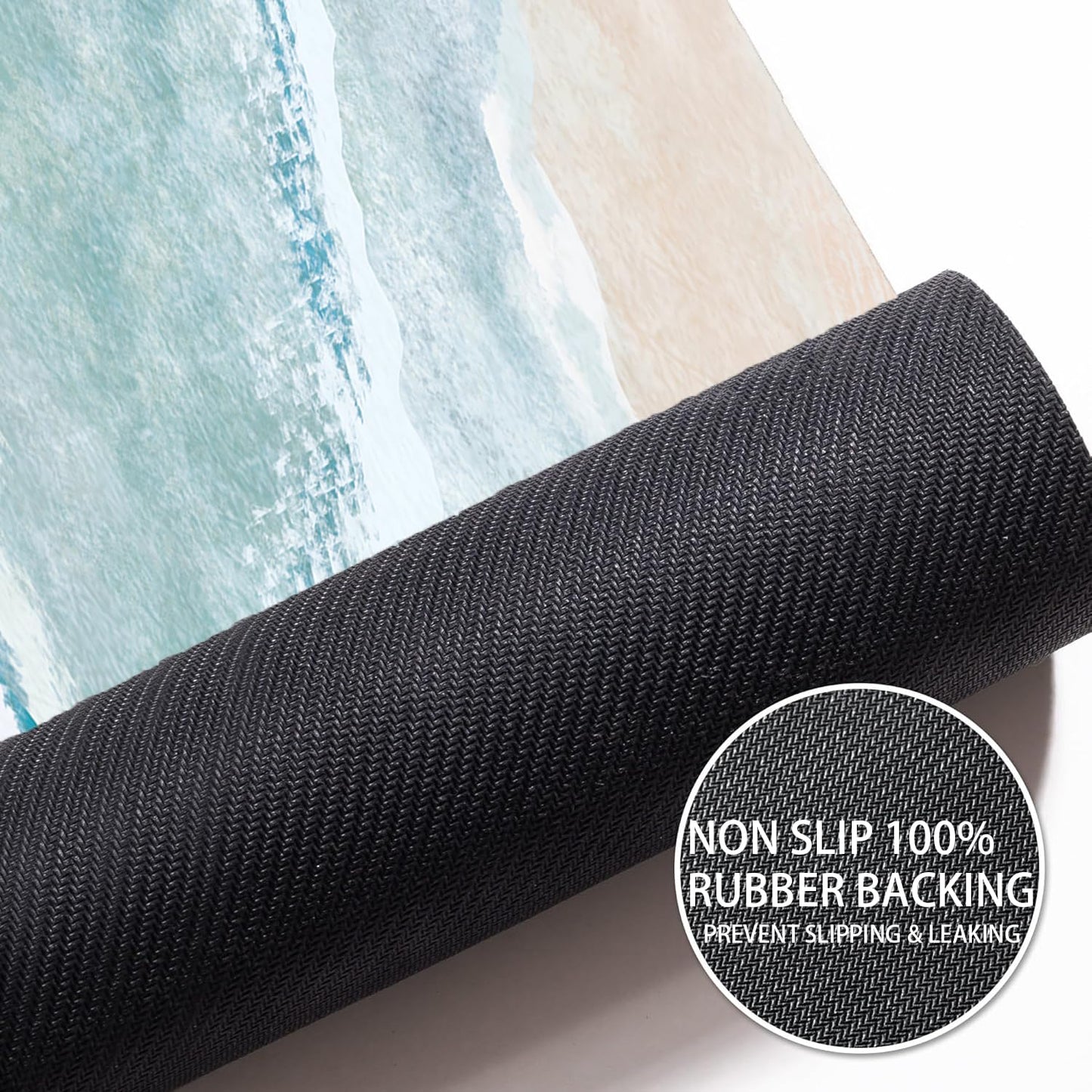 Coastal Beach Bathroom Mat Quick-Drying Non-Slip Rubber Bath Mats Super Absorbent Sand Wave Blue Teal Bath Mat Instant Dry Bathroom Rug in Front of The Kitchen Sink, Shower Room, Bathtub,16"x24"
