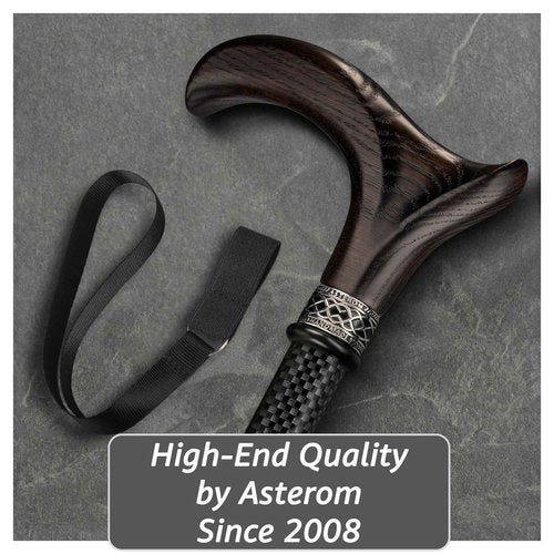 Asterom Carbon Fiber Cane - Lightweight, Ergonomic, Adjustable - Walking Canes for Men & Women, Carbon Walking Cane, Cool Walking Sticks for Seniors (Derby)