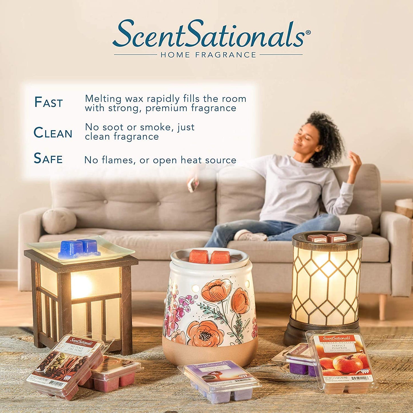 Scentsationals Christmas Wax Warmer, Wax Melt Warmer for Scented Wax ; Holiday Collection Stacked Stone Fireplace - Candle Wax Melter for Fragrance Cubes and Tarts