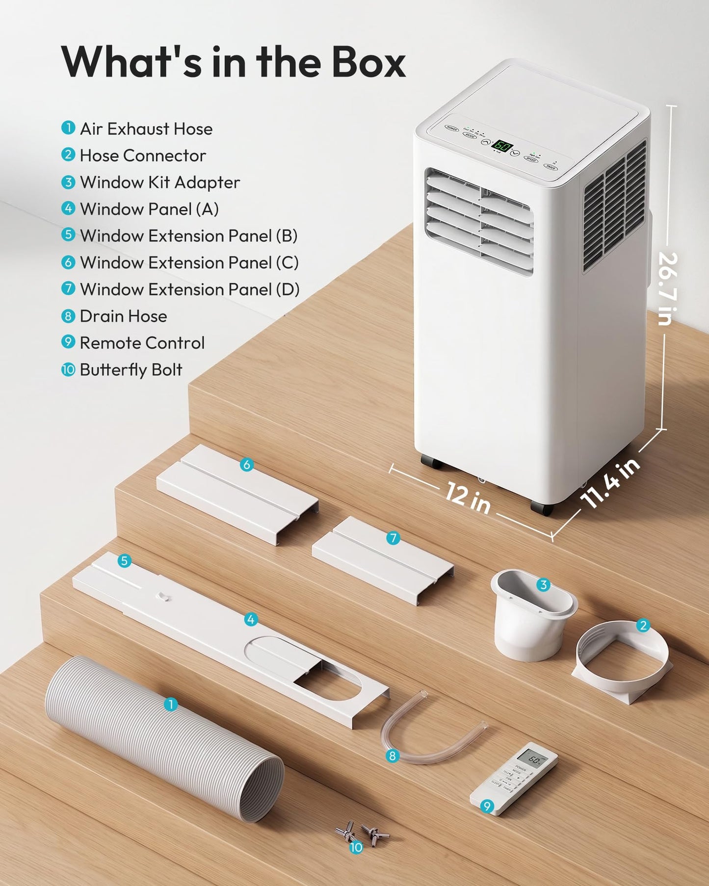 EUHOMY Portable Air Conditioners 12,000 BTU, Smart 3-in-1 AC Unit Cools Rooms Up to 550 Sq.Ft, Built-in Cool, Dehumidifier, Fan, Quiet 50 dB, Includes Remote/WiFi App, Window Kit for Bedroom Comfort