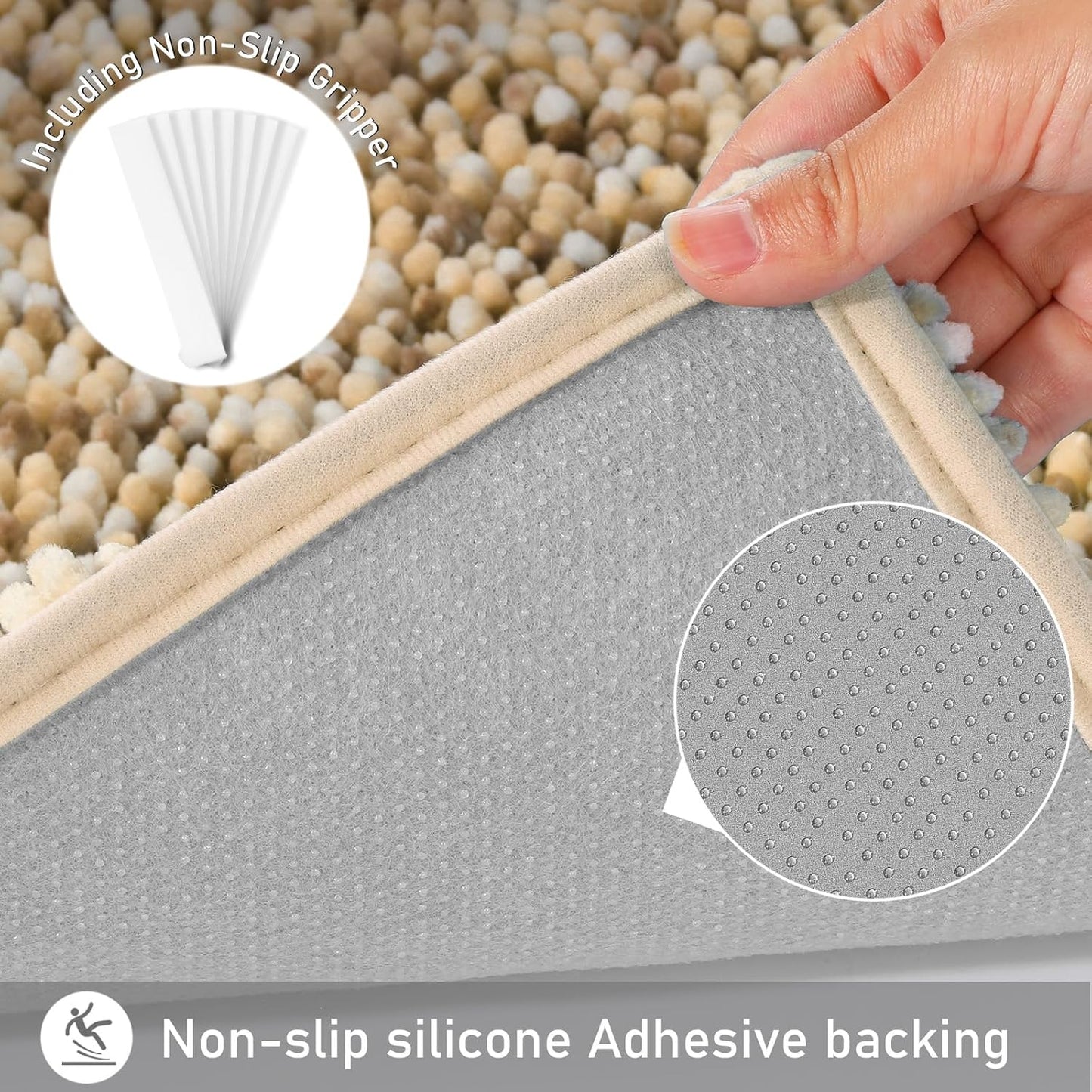 Yimobra Bath Mats for Bathroom Non Slip, 31.5x20, Extra Soft Chenille Bathroom Rugs, Fluffy Plush Luxury Shower Mat Outside, Water Absorbent, Machine Washable, Sink and Tub, Beige & Light Coffee