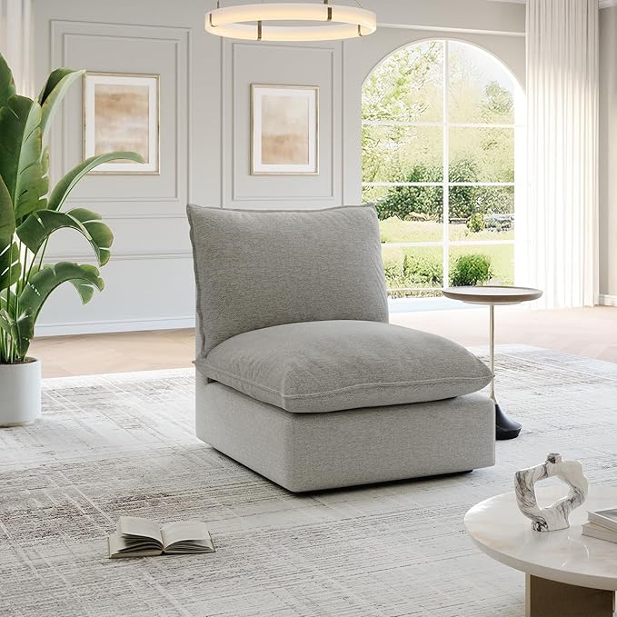 Lopzeho Cloud Middle Sectional, Waterproof Down Filled Sectional Sofa, High Backrest Modular Sectional Couches for Living Room, Modern Modular Couch with Removable Cover, Light Gray