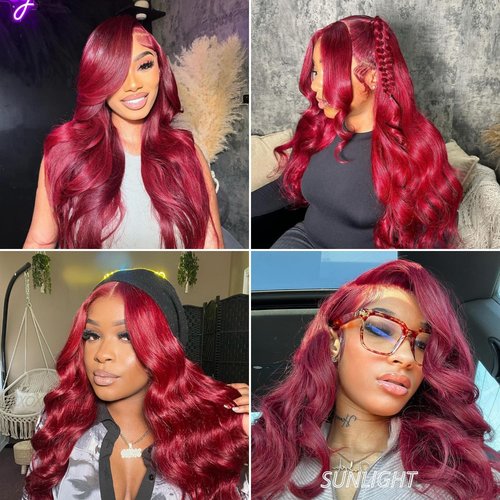 Anmetan Red Burgundy 3 Bundles Human Hair Body Wave, 12A Colored 100% Unprocessed Remy Hair Soft and Bouncy Burgundy Cherry Red 99J Human Hair Wavy Bundles Sew in Double Weft Quick Weave 10 12 14 Inch