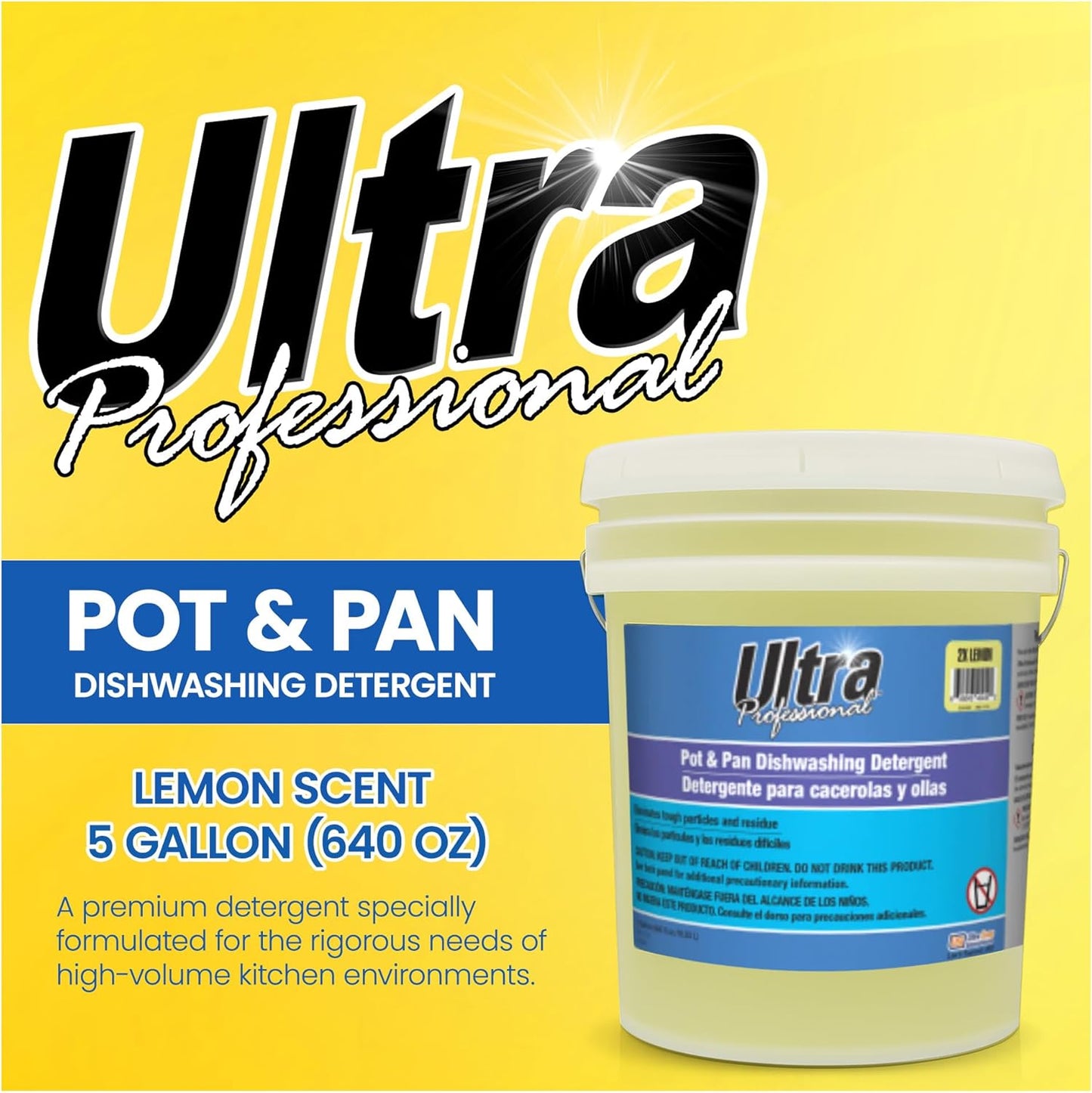 Ultra Professional ™ 5 Gallon Pot & Pan Dishwashing Detergent Dish Cleaning Liquid, Lemon Scent, Yellow - Powerful Grease Remover