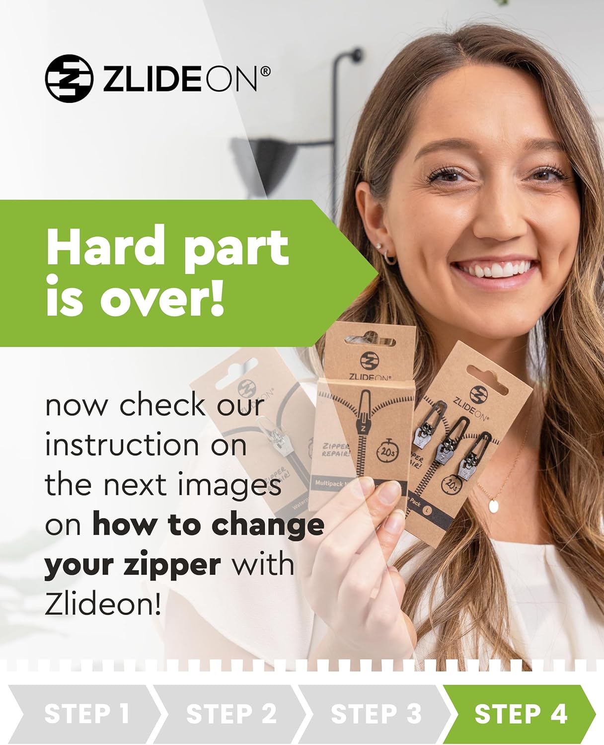 ZlideOn Zipper Pull Replacement - Silver, Normal Multipack (4 Pieces) - Instant Zipper Replacement Slider for Narrow Zippers