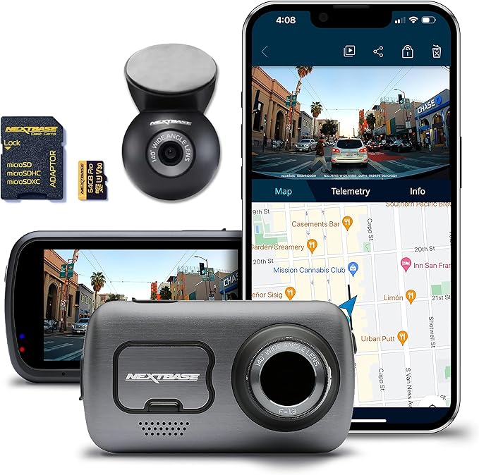 Nextbase 622GW Dash Cam with Rear Window Cam & 64GB Micro SD Card Bundle - True 4K 30fps UHD Recording Dash Cam, Wi-Fi, GP...