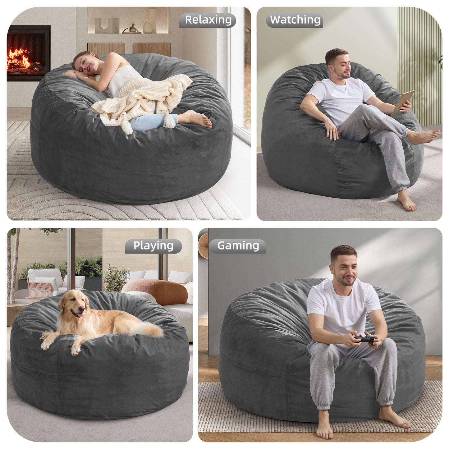 Hobestluk 5FT Bean Bag Chair Giant Bean Bag Chairs for Adults Large Bean Chairs with Removable Cover, Beanbag Chair with Filler, Adult Bean Bag Chairs for Living Room, Bedroom