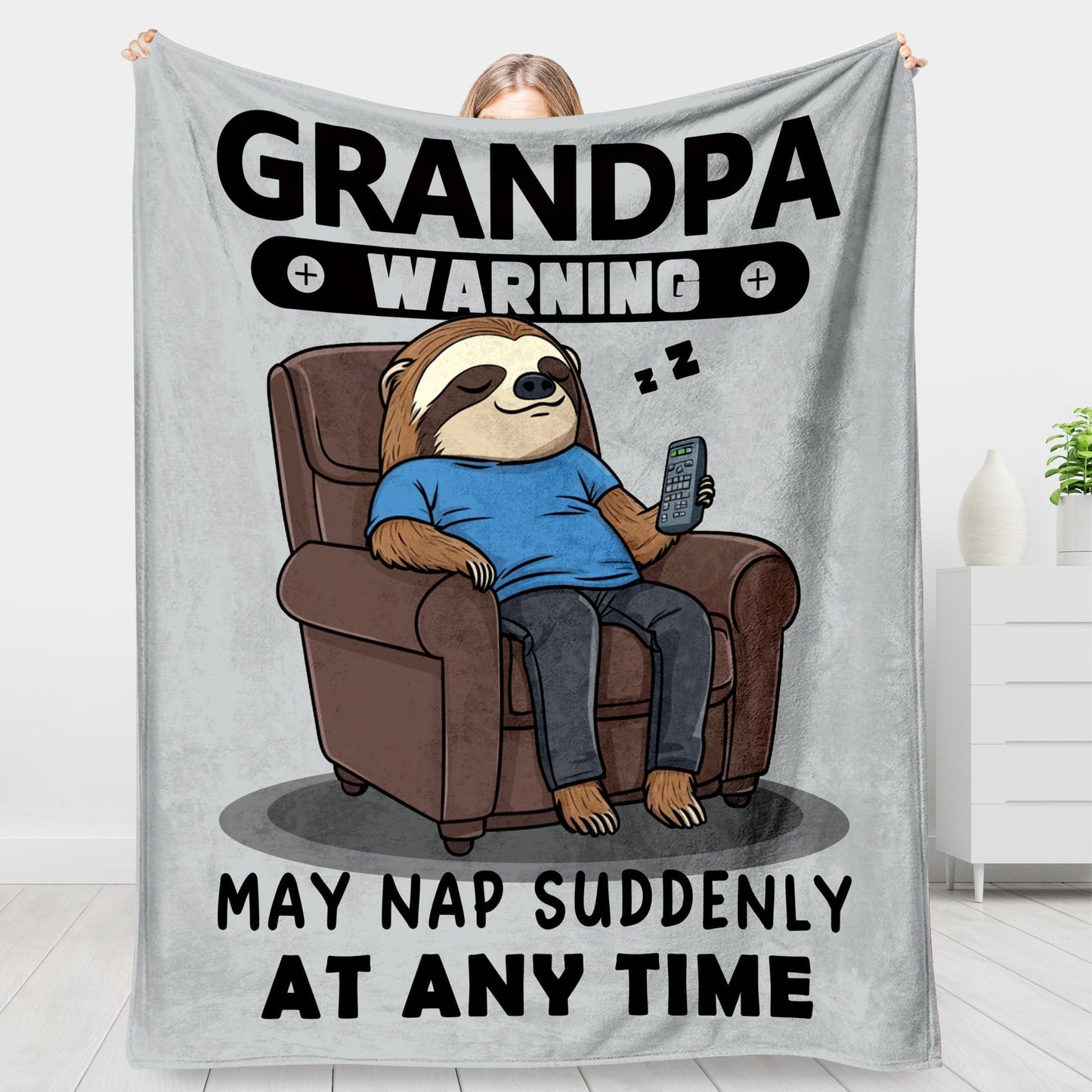 Grandpa Gifts, Blanket Gifts for Grandpa from Grandkids, Grandfather Birthday Gift, 60"×50" Funny Flannel Blanket for Granfather on Christmas Valentines Fathers - Warning May Nap Suddenly at Any Time