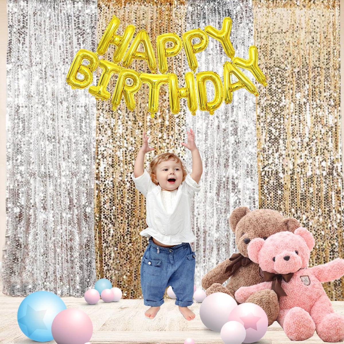 UAMOU HH 9x8FT Big Sequin Backdrop Curtains, Shimmer Sequin Fabric Photography Backdrop, Sequin Photo Backdrop Payette Sequin Backdrop Curtain Panels for Wedding Party Christmas Decoration-Gold