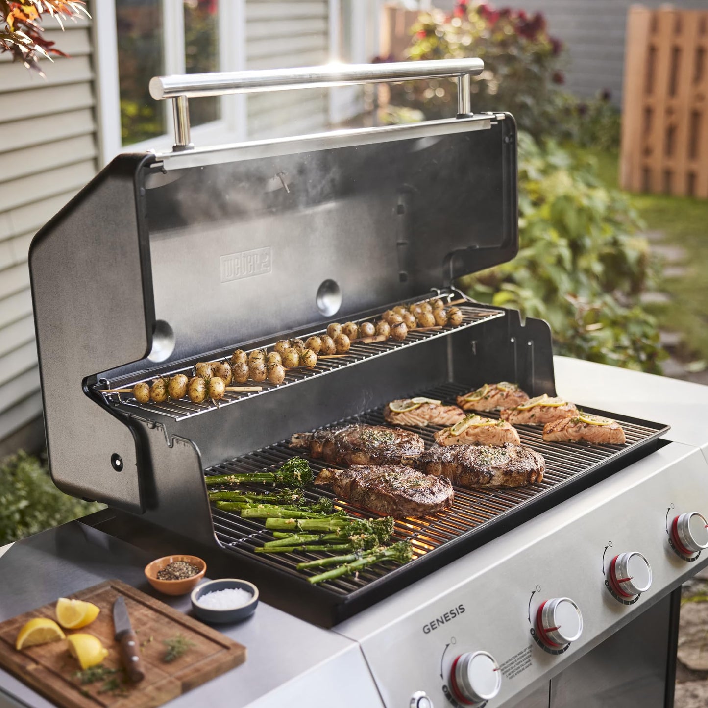 Weber Genesis S-415 Liquid Propane Gas Grill for Outdoor Cooking, Stainless Steel, 4 Burners – Stainless Steel Cooking Grates & PureBlu Burners