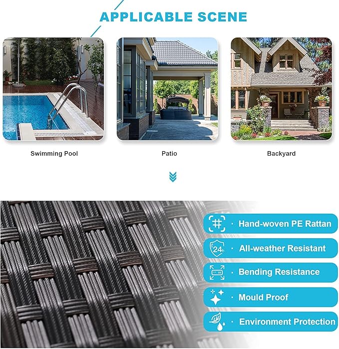 Kullavik Outdoor Patio Furniture Set,12 Pieces Sectional Rattan Sofa Set Brown PE Rattan Wicker Patio Conversation Set with 10 Seat Cushions and 2 Tempered Glass Coffee Table,Turquoise Blue