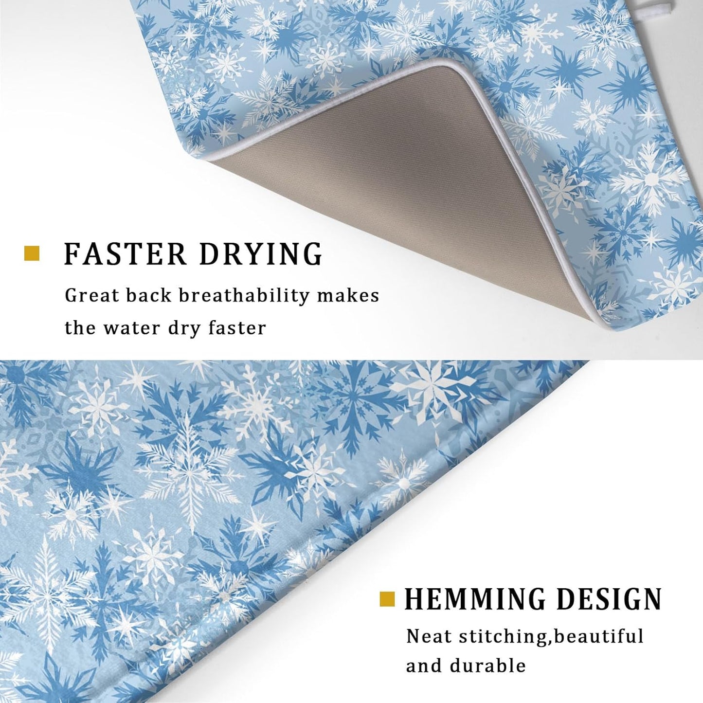 Winter Snowflake Dish Drying Mat for Kitchen Counter Blue White Christmas Snowflake Drying Mat 18x24 Inch Xmas Holiday Absorbent Dish Drainer Mat Christmas Kitchen Accessories