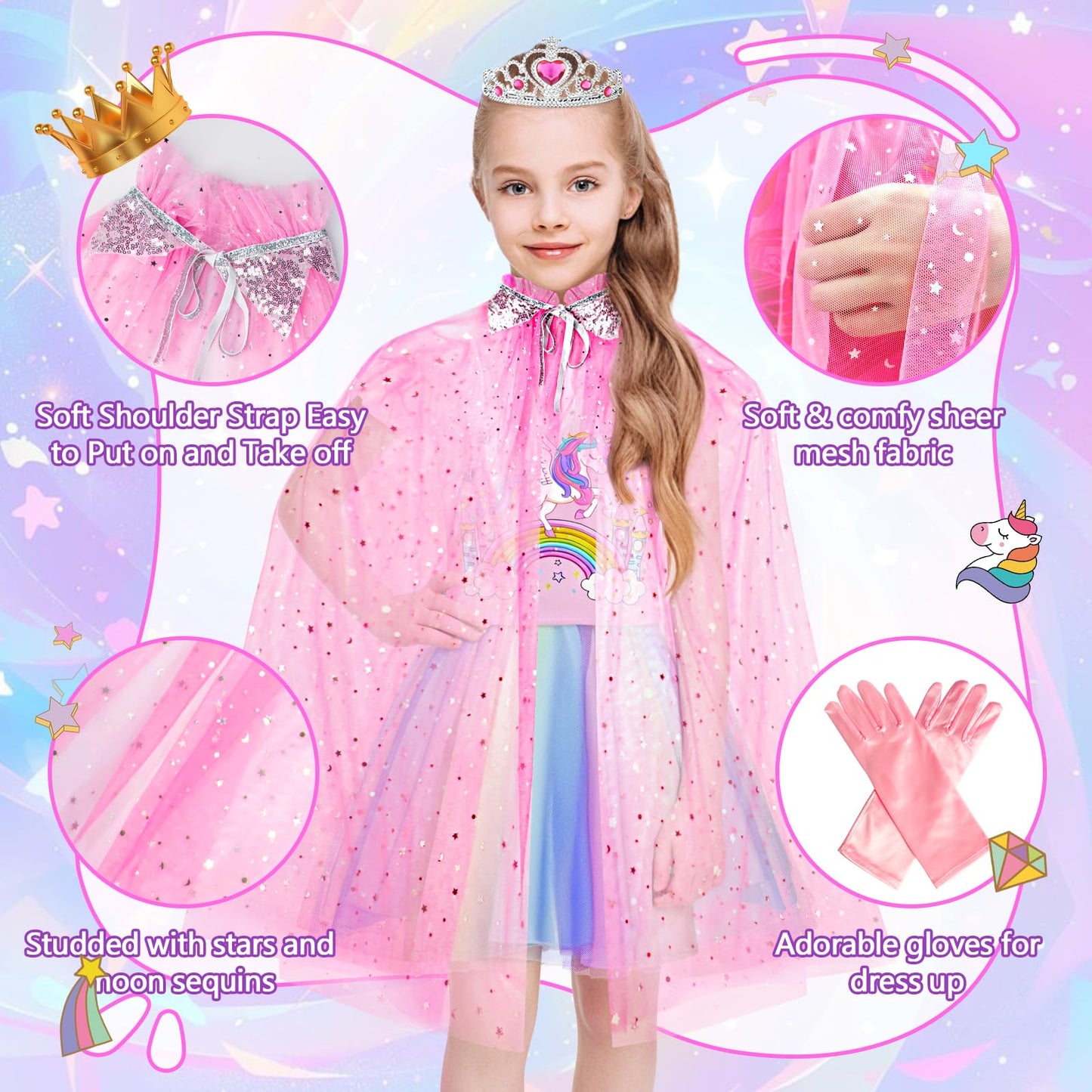 Princess Dress Up for Girls - Dress up Clothes for Toddler Girl, Princess Toys Christmas Birthday Gifts for 3 4 5 6 7 Little Girls